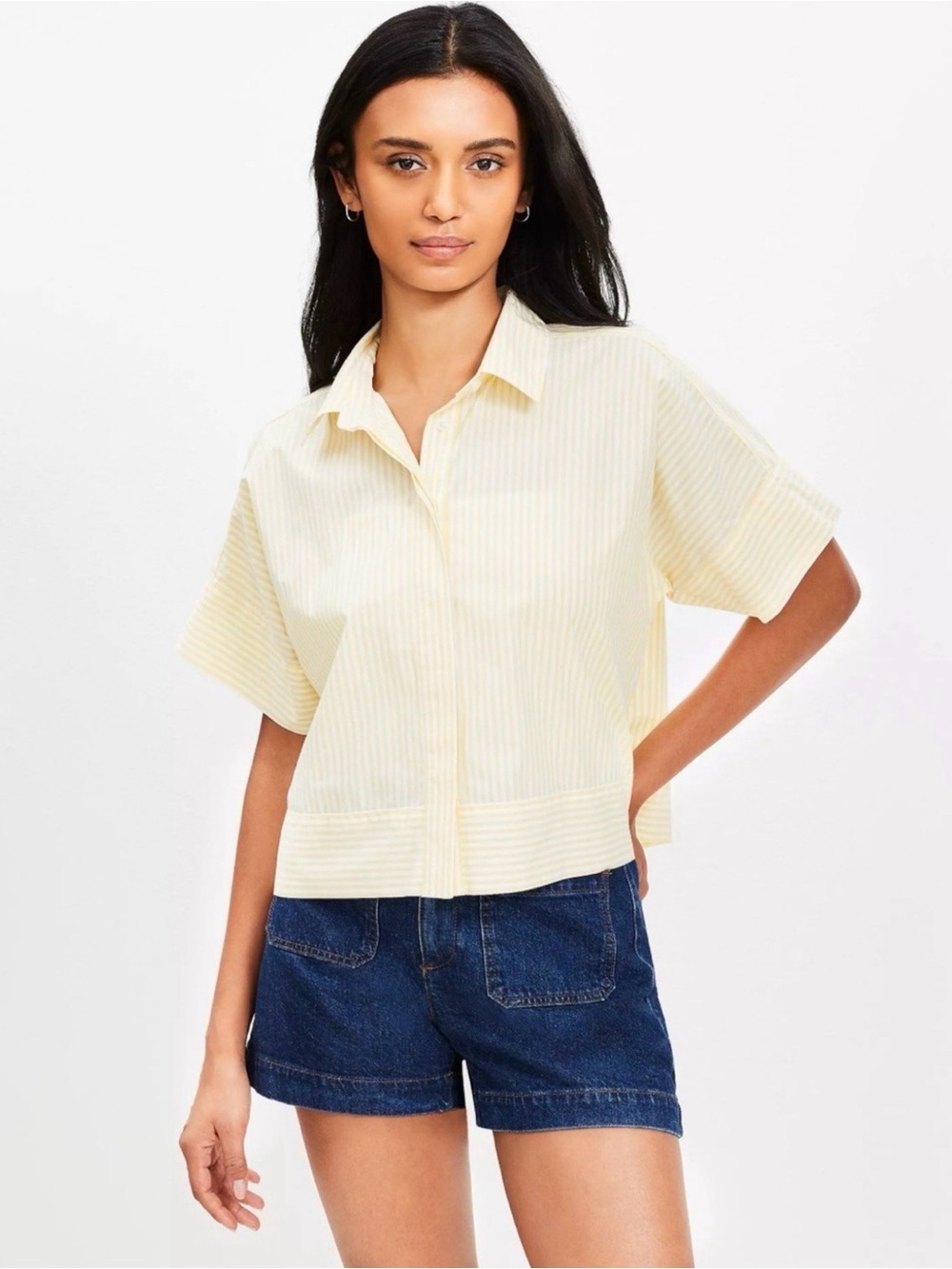 NWT Loft Women's Short-Sleeve Button-down Shirt - Yellow/White